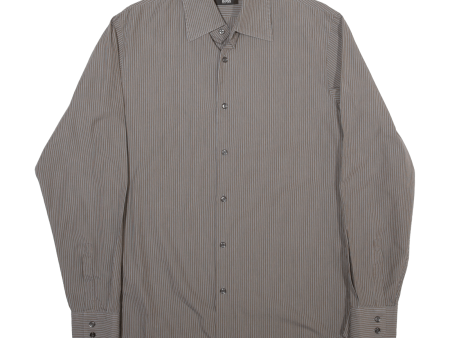 BOSS Mens Shirt Grey Striped Long Sleeve M Cheap