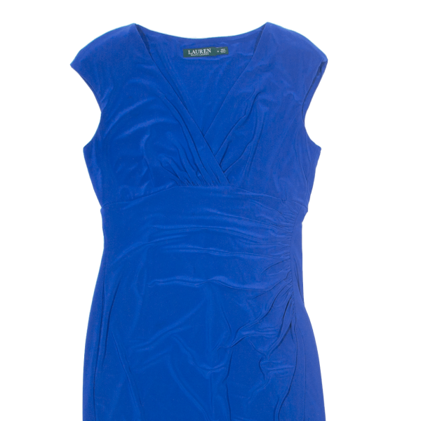 LAUREN RALPH LAUREN Ruched Stretch Womens Bodycon Blue Sleeveless Midi UK 10 Hot on Sale