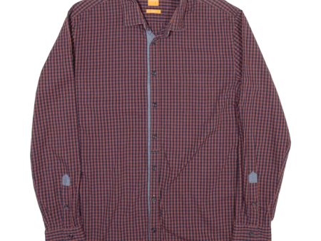 BOSS Slim Fit Mens Shirt Maroon Check Long Sleeve L Sale