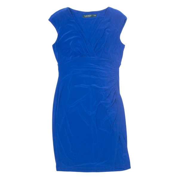 LAUREN RALPH LAUREN Ruched Stretch Womens Bodycon Blue Sleeveless Midi UK 10 Hot on Sale