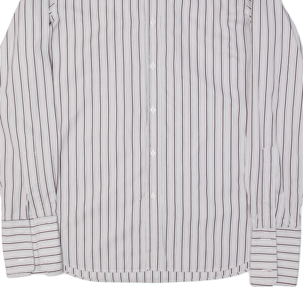 HUGO BOSS Mens Formal Shirt White Striped Long Sleeve M Fashion