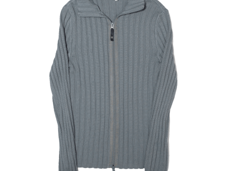 ARMANI Ribbed Cardigan Blue Tight Knit Wool Womens M Sale