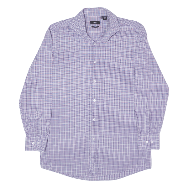 HUGO BOSS Slim Fit Shirt Purple Check Long Sleeve Mens L Fashion