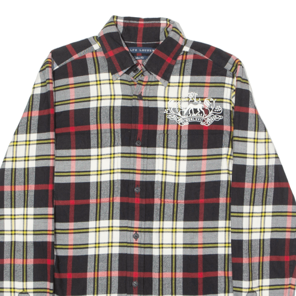 RALPH LAUREN Slim Fit Mens Flannel Shirt Black Plaid Long Sleeve S Online Sale