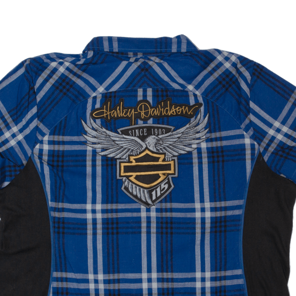 HARLEY DAVIDSON Biker Shirt Blue Check Short Sleeve Womens 3XL Cheap