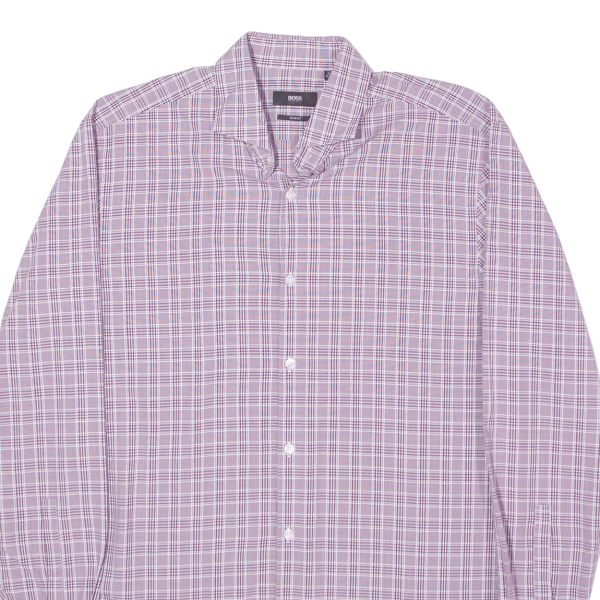 HUGO BOSS Slim Fit Shirt Purple Check Long Sleeve Mens L Sale