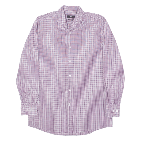 HUGO BOSS Slim Fit Shirt Purple Check Long Sleeve Mens L Sale