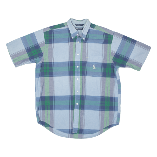 NAUTICA Shirt Blue Plaid Short Sleeve Mens L Online Hot Sale