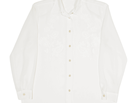 CHRIS LB Padded Shoulders Plain Shirt White Floral Long Sleeve Womens UK 14 For Sale