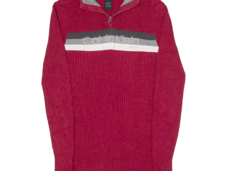 CALVIN KLEIN Jumper Red Tight Knit 1 4 Zip Womens M Sale