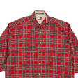 TOMMY HILFIGER Shirt Red Plaid 3 4 Sleeve Mens M Cheap