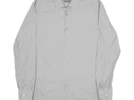 HUGO BOSS Slim Fit Shirt Grey Striped Long Sleeve Mens L Supply