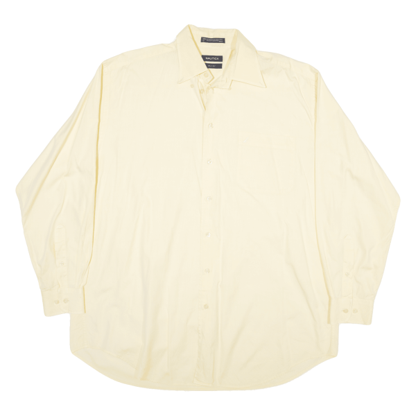 NAUTICA Plain Shirt Yellow Long Sleeve Mens 2XL For Discount