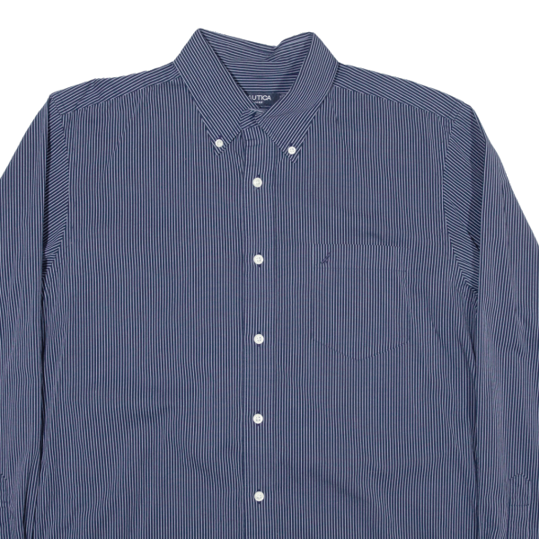 NAUTICA Slim Fit Shirt Blue Pinstripe Long Sleeve Mens L Online Sale