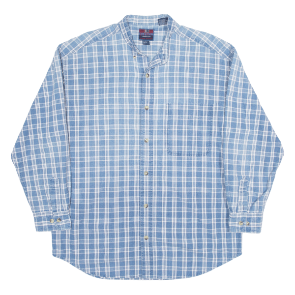 SILENZIO Shirt Blue Check Long Sleeve Mens M Online Hot Sale