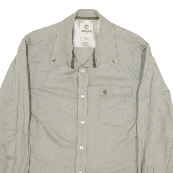 TIMBERLAND Slim Fit Plain Shirt Grey Long Sleeve Mens L For Cheap