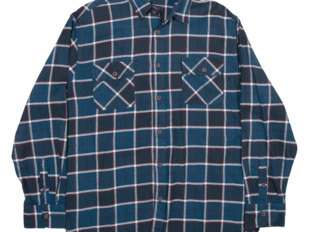 JACHS Flannel Shirt Blue Check Long Sleeve Mens L For Sale