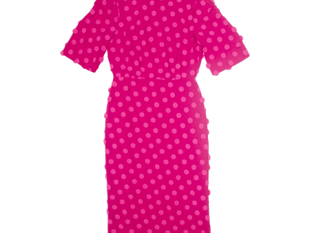 BCBGMAXAZRIA Pencil Dress Pink Polka Dot Short Sleeve Long Womens UK 8 Supply