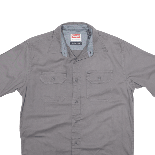 WRANGLER Stretch Plain Shirt Grey Short Sleeve Mens S For Cheap