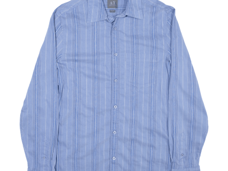 ARMANI Shirt Blue Pinstripe Long Sleeve Mens S Hot on Sale