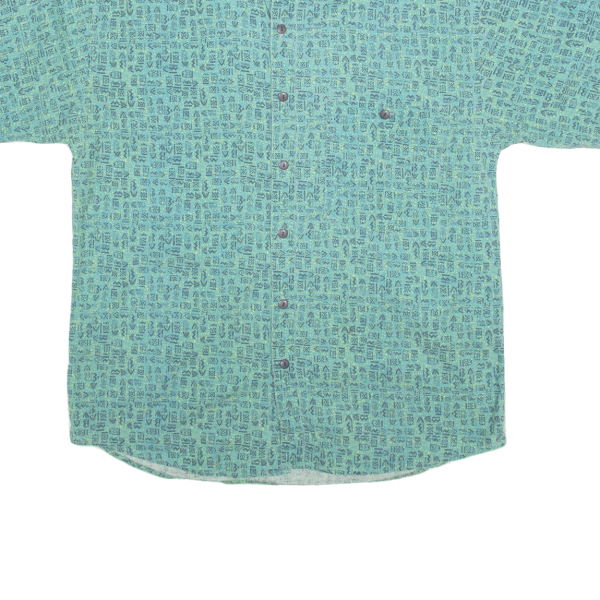 SHAH SAFARI Shirt Green Geometric Short Sleeve Mens M Fashion