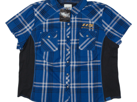 HARLEY DAVIDSON Motorcycle 115 Years Lined Shirt Blue Check Short Sleeve Womens 3XL For Cheap