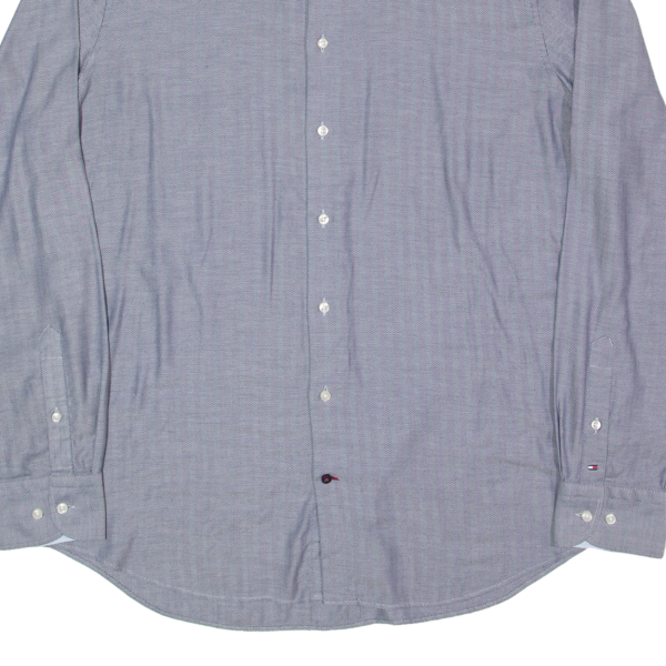 TOMMY HILFIGER Shirt Blue Herringbone Long Sleeve Mens XL Cheap