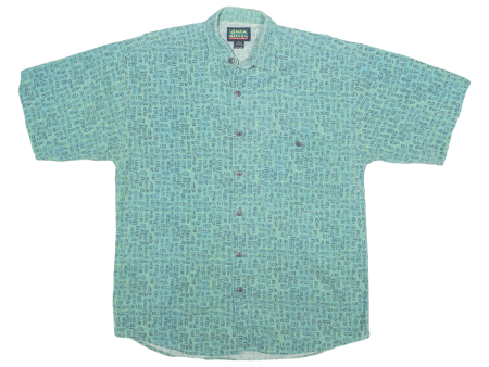 SHAH SAFARI Shirt Green Geometric Short Sleeve Mens M Fashion