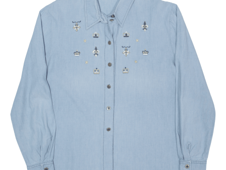 CHARTER CLUB Crown Chambray Shirt Blue Long Sleeve Womens M Sale