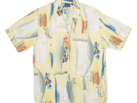 BIAGGINI Shirt Yellow Viscose Crazy Pattern Short Sleeve Womens S Hot on Sale