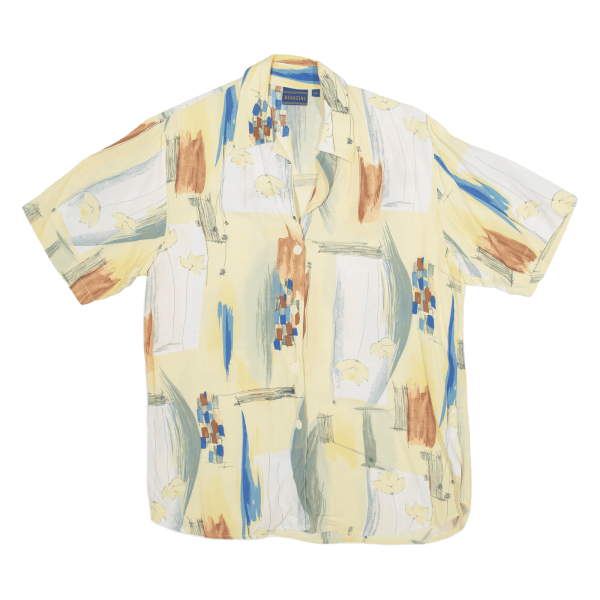 BIAGGINI Shirt Yellow Viscose Crazy Pattern Short Sleeve Womens S Hot on Sale