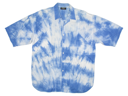 STREET SCENES Tye Dye Shirt Blue Crazy Pattern Short Sleeve Mens M Online Sale