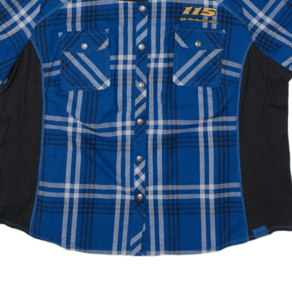 HARLEY DAVIDSON Motorcycle 115 Years Lined Shirt Blue Check Short Sleeve Womens 3XL For Cheap