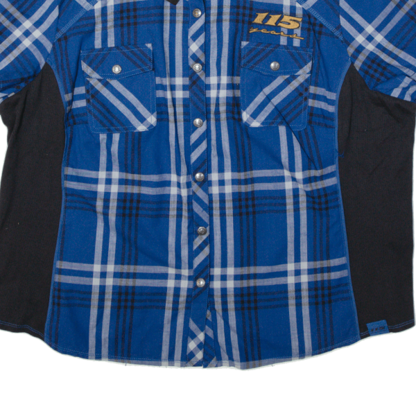 HARLEY DAVIDSON Motorcycle 115 Years Lined Shirt Blue Check Short Sleeve Womens 3XL Fashion