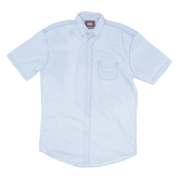 WRANGLER Denim Shirt Blue Short Sleeve Mens S For Cheap