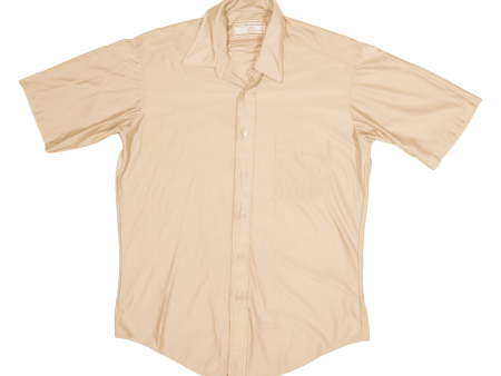 PERMA-PRESS Plain Shirt Beige Nylon Short Sleeve Mens M Cheap