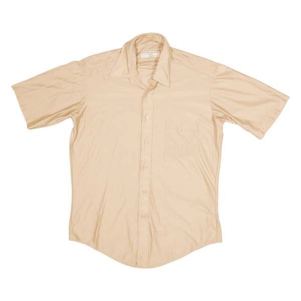 PERMA-PRESS Plain Shirt Beige Nylon Short Sleeve Mens M Cheap