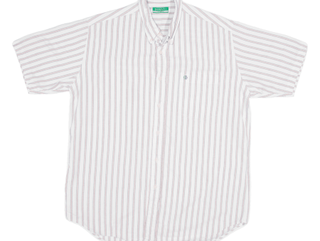 BOSSINI Shirt White Striped Short Sleeve Mens M Cheap