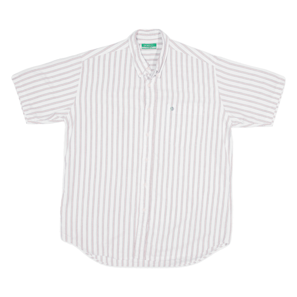 BOSSINI Shirt White Striped Short Sleeve Mens M Cheap