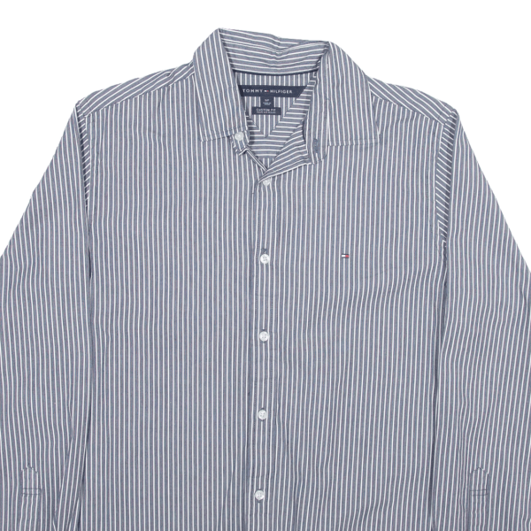 TOMMY HILFIGER Shirt Grey Pinstripe Long Sleeve Mens S For Cheap