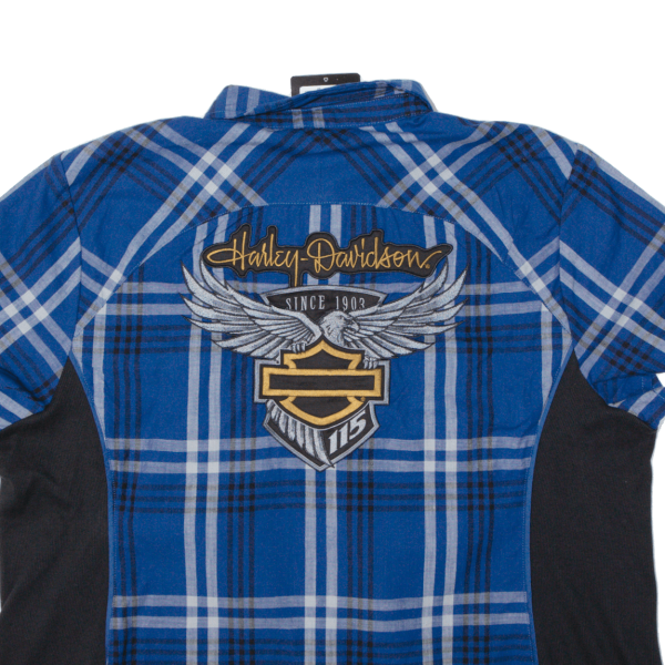 HARLEY DAVIDSON Motorcycle 115 Years Lined Shirt Blue Check Short Sleeve Womens 3XL Fashion