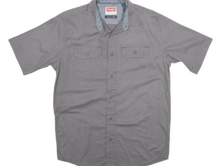 WRANGLER Stretch Plain Shirt Grey Short Sleeve Mens S For Cheap