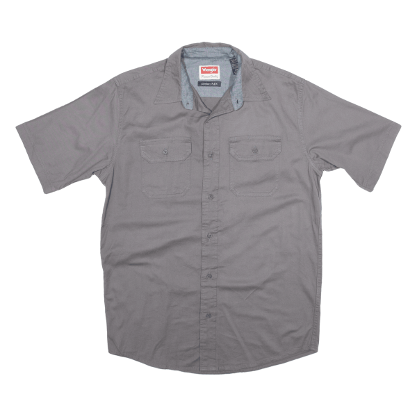 WRANGLER Stretch Plain Shirt Grey Short Sleeve Mens S For Cheap