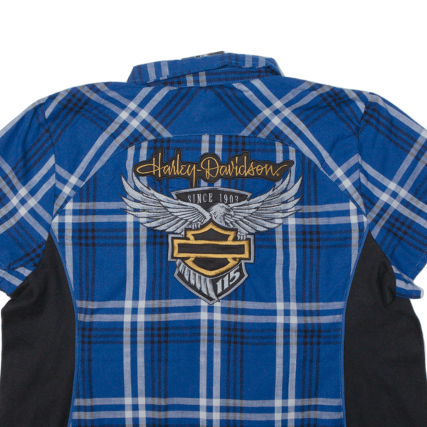 HARLEY DAVIDSON Motorcycle 115 Years Lined Shirt Blue Check Short Sleeve Womens 3XL For Cheap