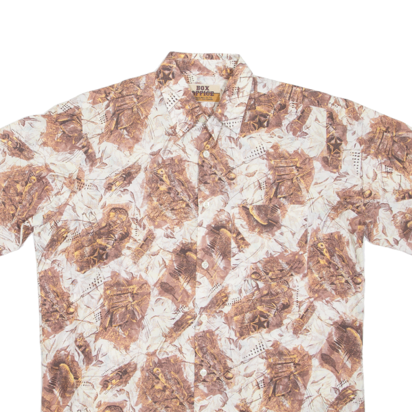 BOX OFFICE Shirt White Crazy Pattern Short Sleeve Mens M Online Sale