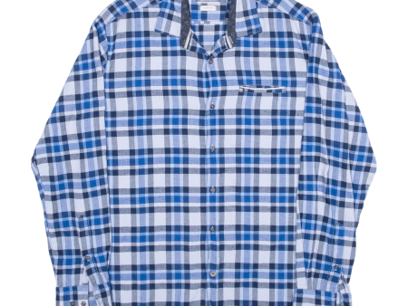 PIERRE CARDIN Modern Fit Flannel Shirt Blue Check Long Sleeve Mens L Online now