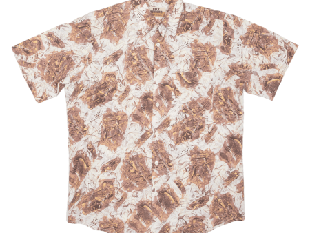 BOX OFFICE Shirt White Crazy Pattern Short Sleeve Mens M Online Sale