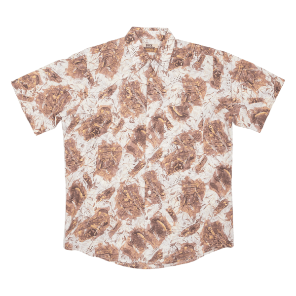 BOX OFFICE Shirt White Crazy Pattern Short Sleeve Mens M Online Sale