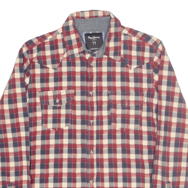 PEPE JEANS Shirt Red Check Long Sleeve Mens S Fashion