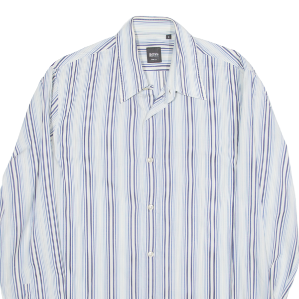 HUGO BOSS Slim Fit Shirt Blue Striped Long Sleeve Mens S For Discount